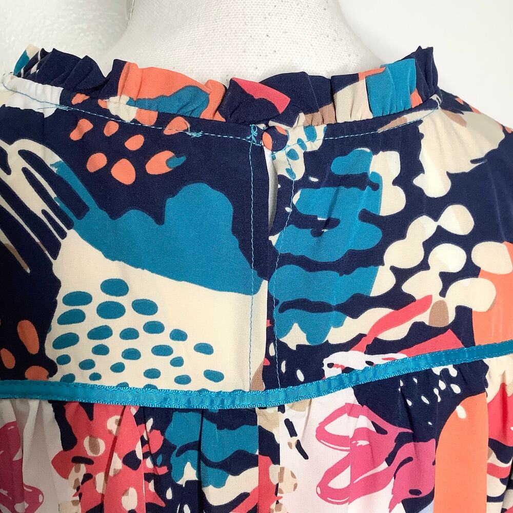 Umgee Suzie Multicolor Abstract Print Short Sleeve Smocked Peasant Blouse Top XL - Picture 7 of 9